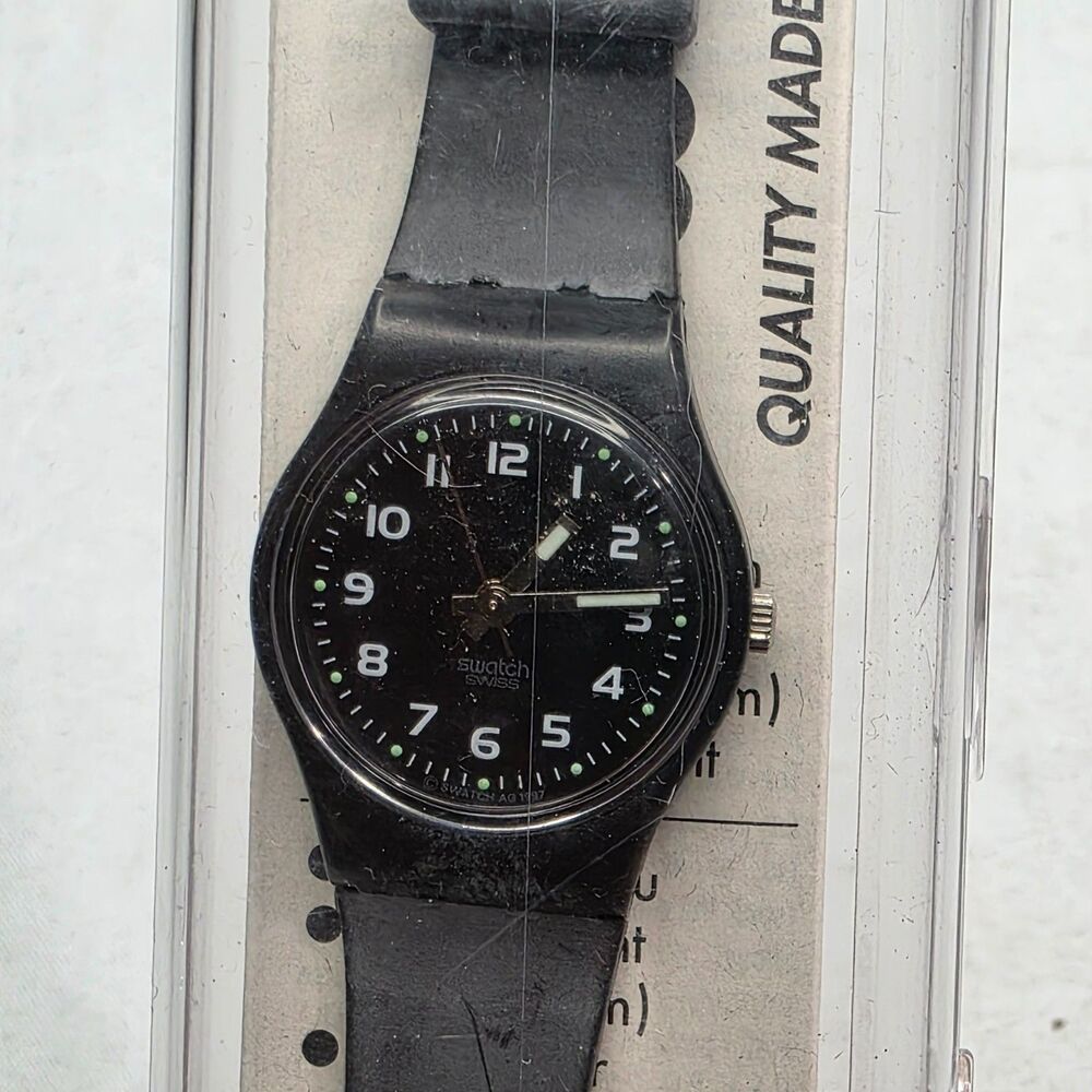 Swatch LB147 Ristretto Womens Watch 25mm Black Dial Plastic Band Swiss w/Box